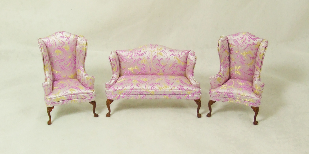 H13020 set-A, Purple and Yellow sofa and Wingback Chairs set